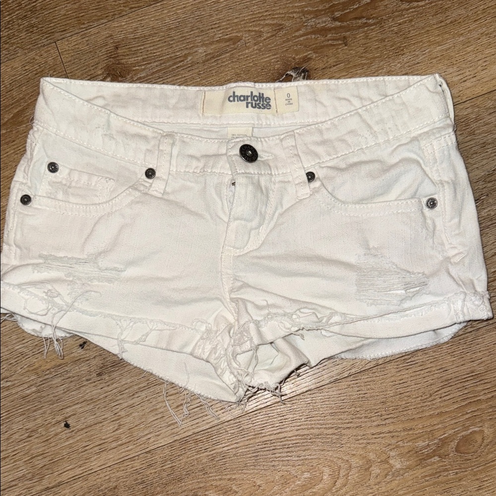 Charlotte Russe White Distressed Jean Shorts